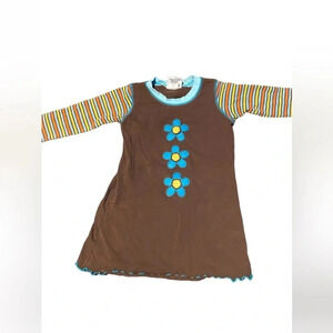 MIS TEE V-US GIRLS DRESS BROWN BLUE FLORAL FALL WINTER BOUTIQUE CASUAL SIZE 4 5